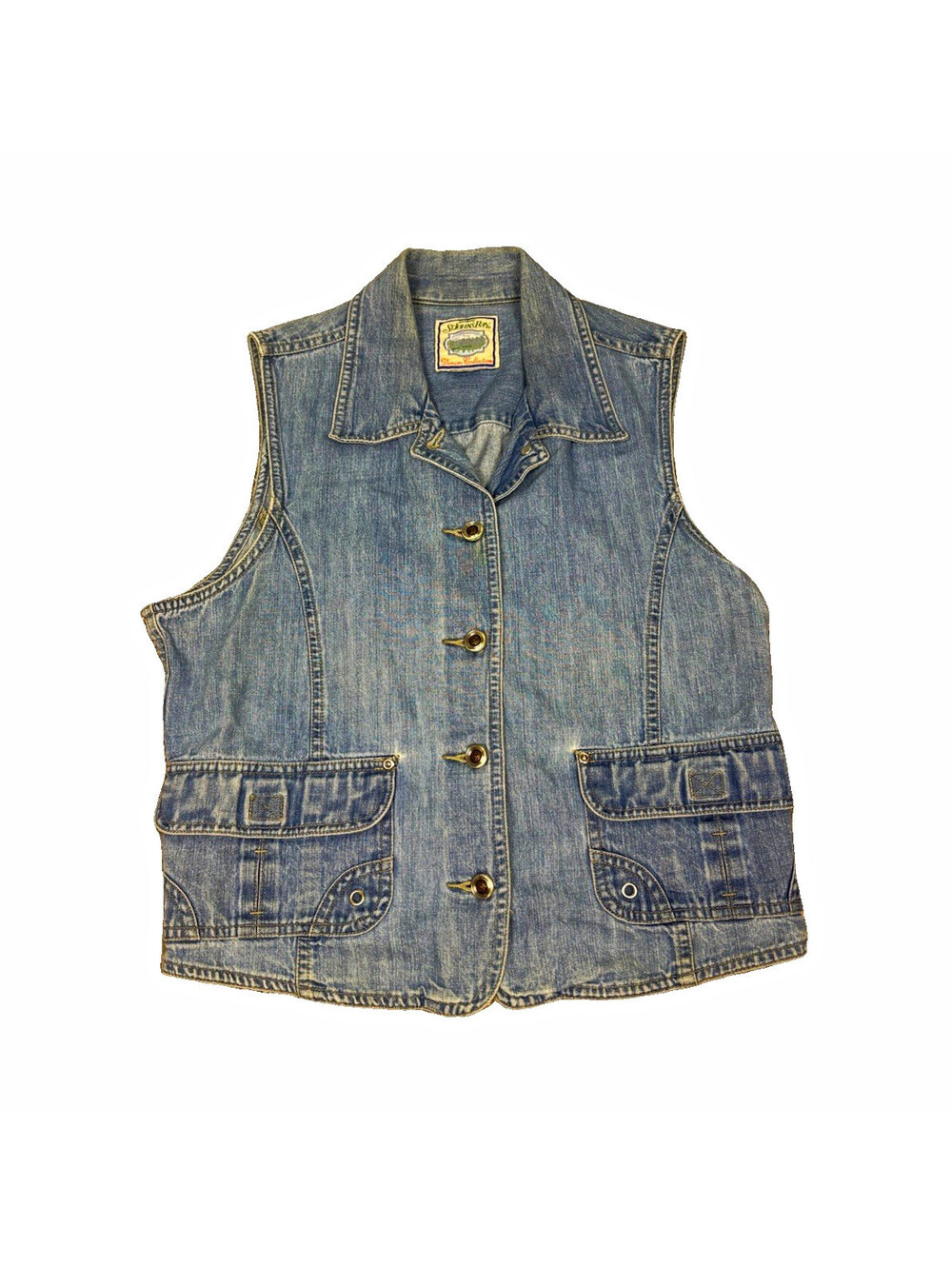 St. John's Bay Women's Blue Vest Sz M/L Button Front Pockets Sleeveless Short
